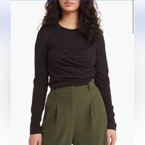 Vero Moda Nelly Ruched Knit Long Sleeve Top, Black, Sz Large, NWT